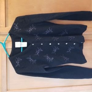 Vintage Laura Ashley beaded  cardigan black size 6 lambswool angora blend